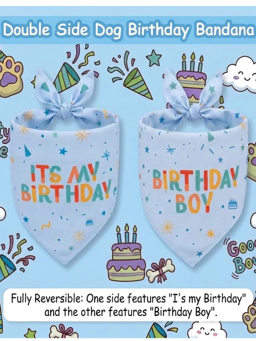 Double sided Dog Birthday Bandana Large